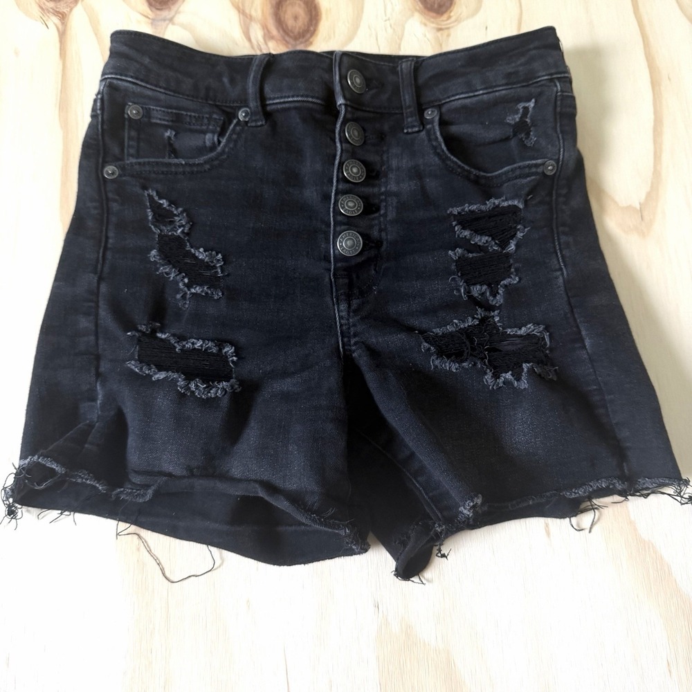 American Eagle Button Fly Curvy Super High Rise Shortie Next Level Stretch Sz 2